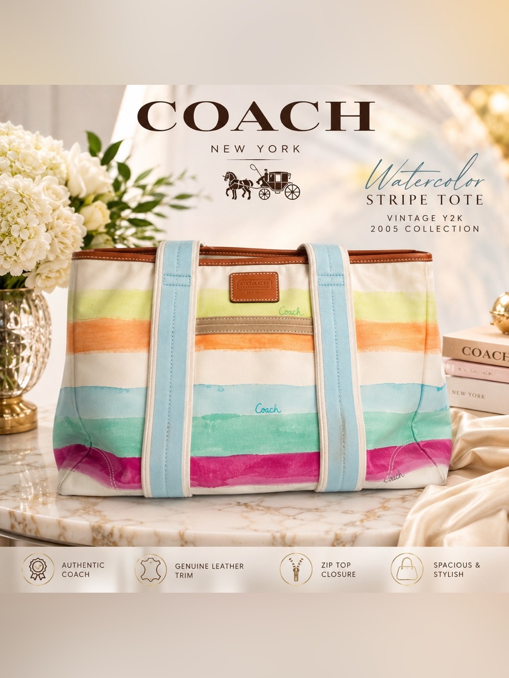 Coach Watercolor Stripe Gallery Tote | Style 10067 | MSRP $248 | Rare Y2K